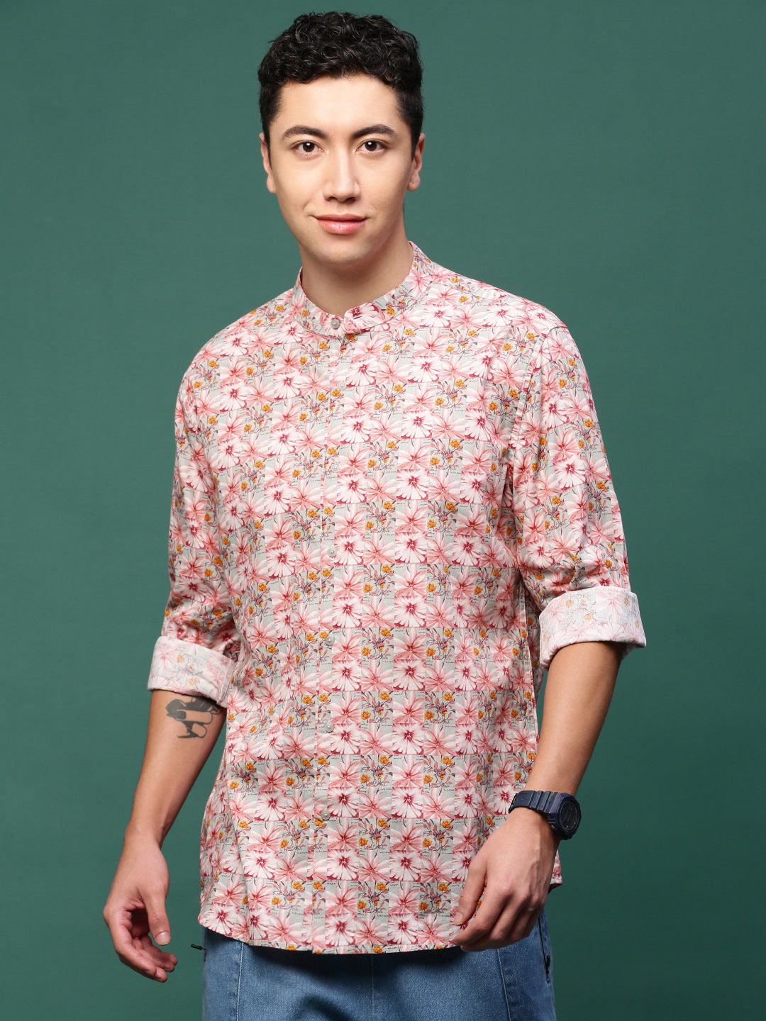 Men Pink Floral Slim Fit Shirt