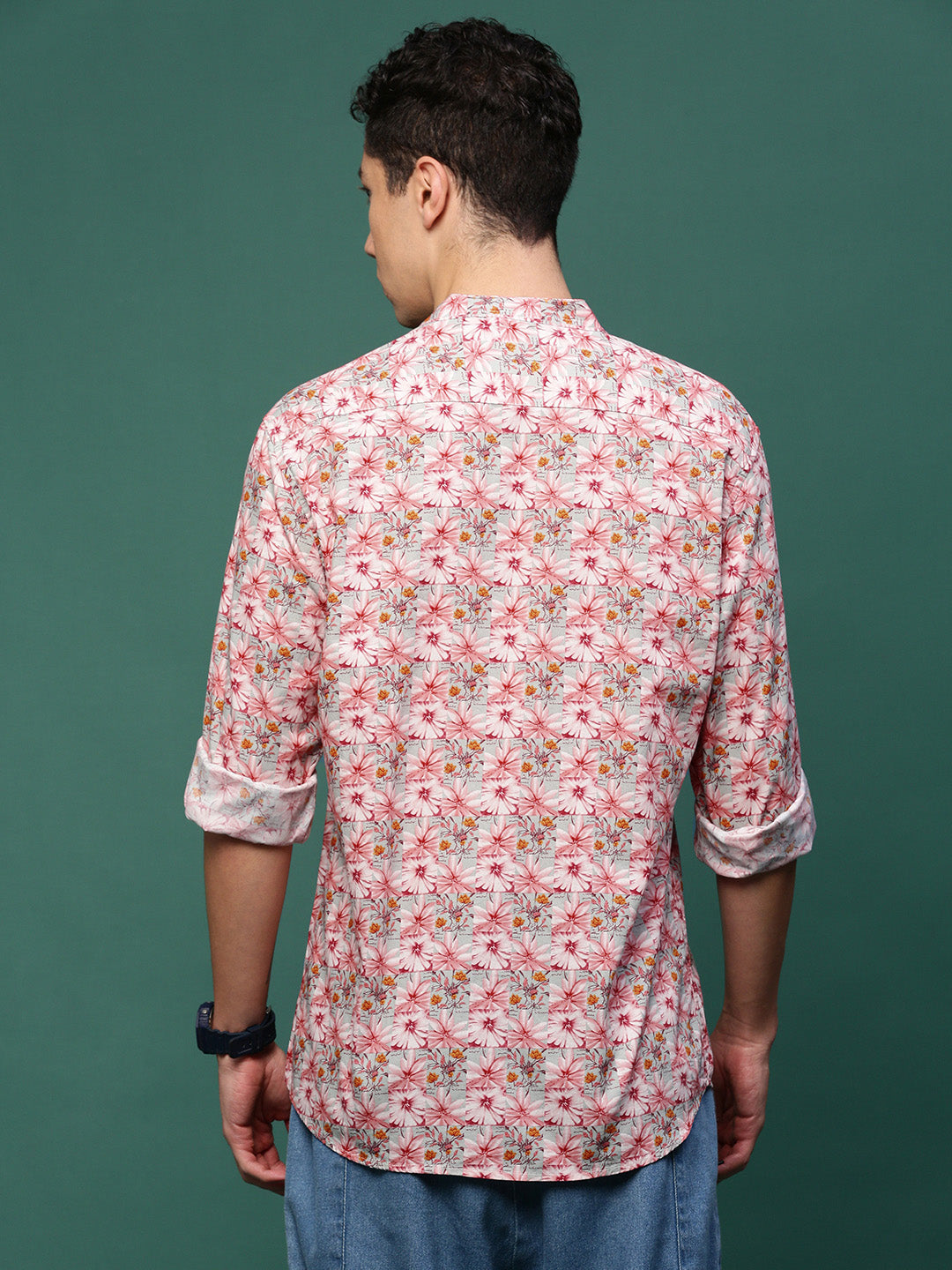 Men Pink Floral Slim Fit Shirt