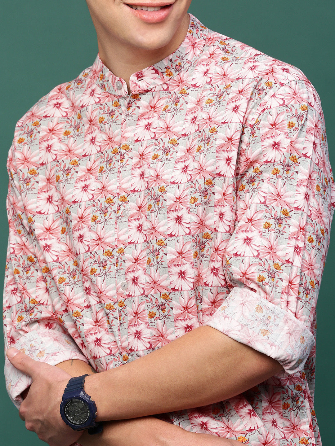 Men Pink Floral Slim Fit Shirt