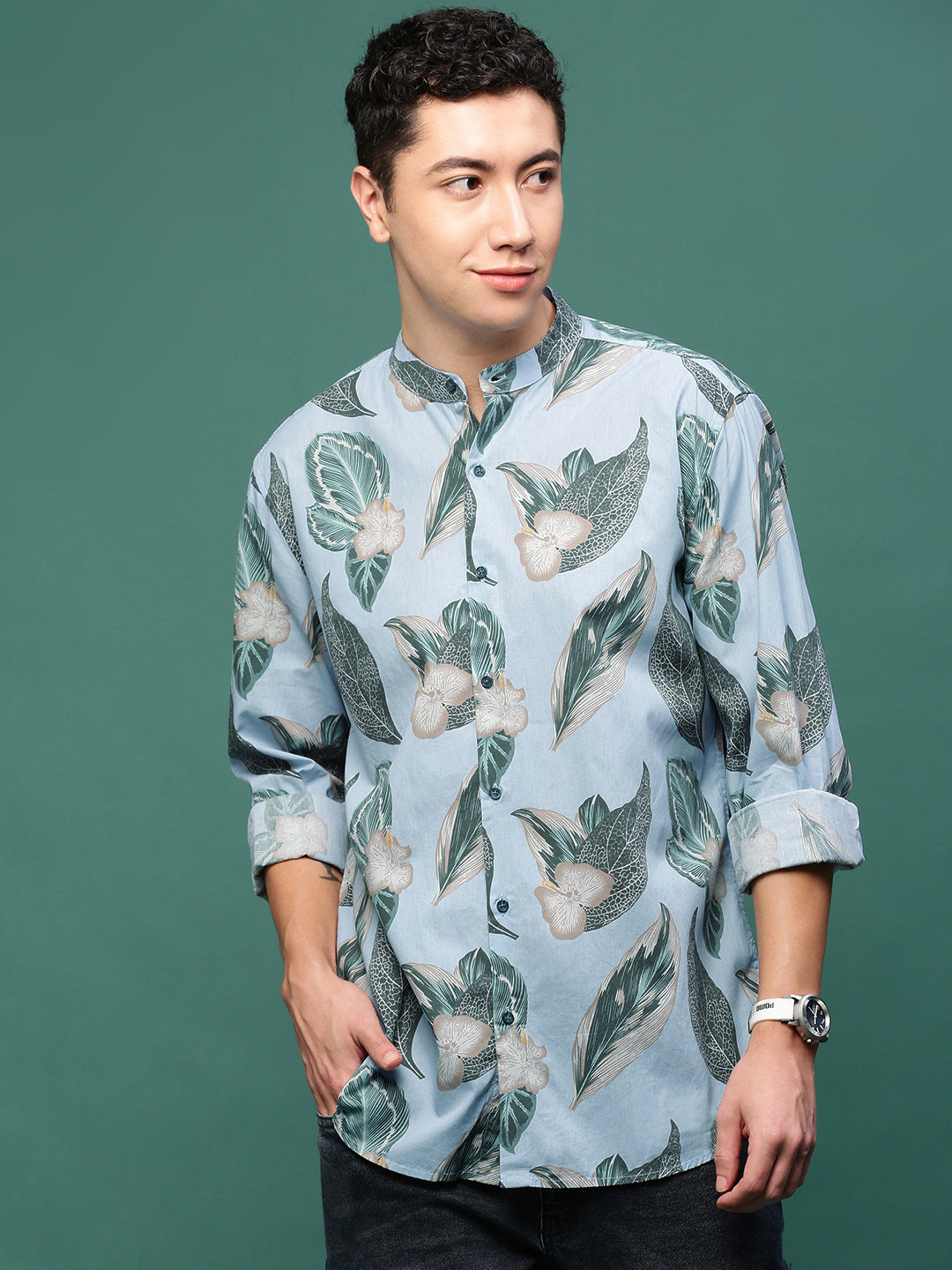 Men Blue Floral Slim Fit Shirt