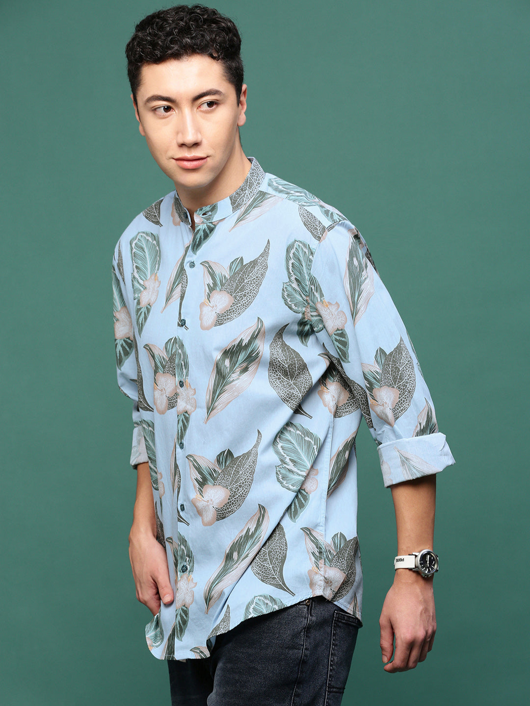 Men Blue Floral Slim Fit Shirt