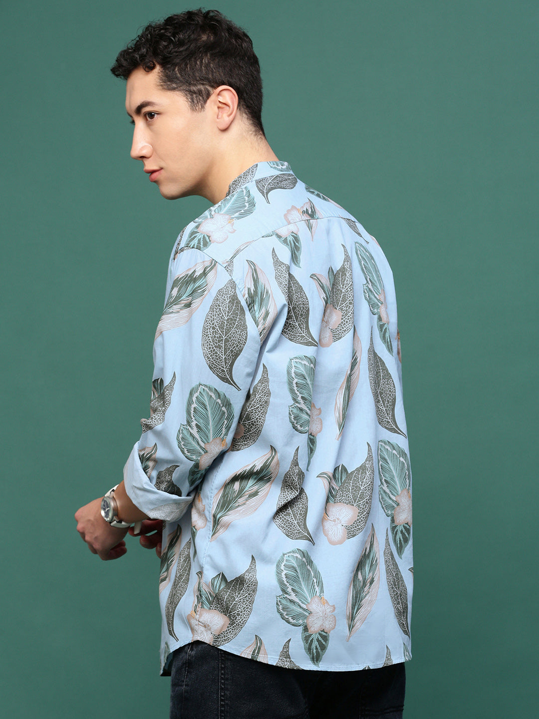 Men Blue Floral Slim Fit Shirt