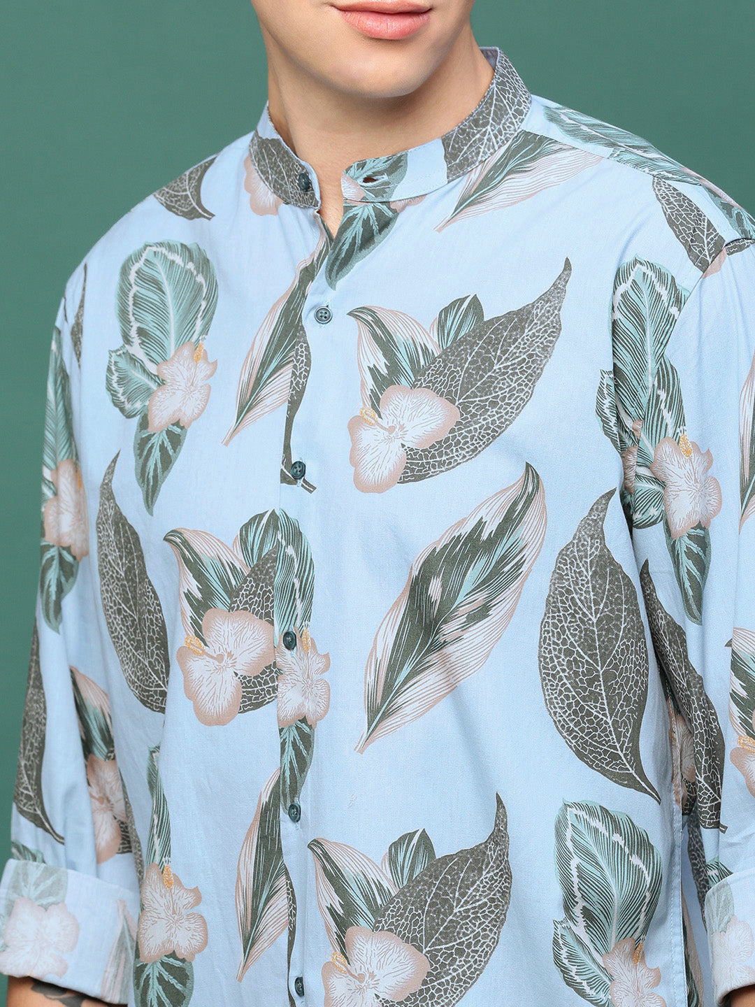 Men Blue Floral Slim Fit Shirt