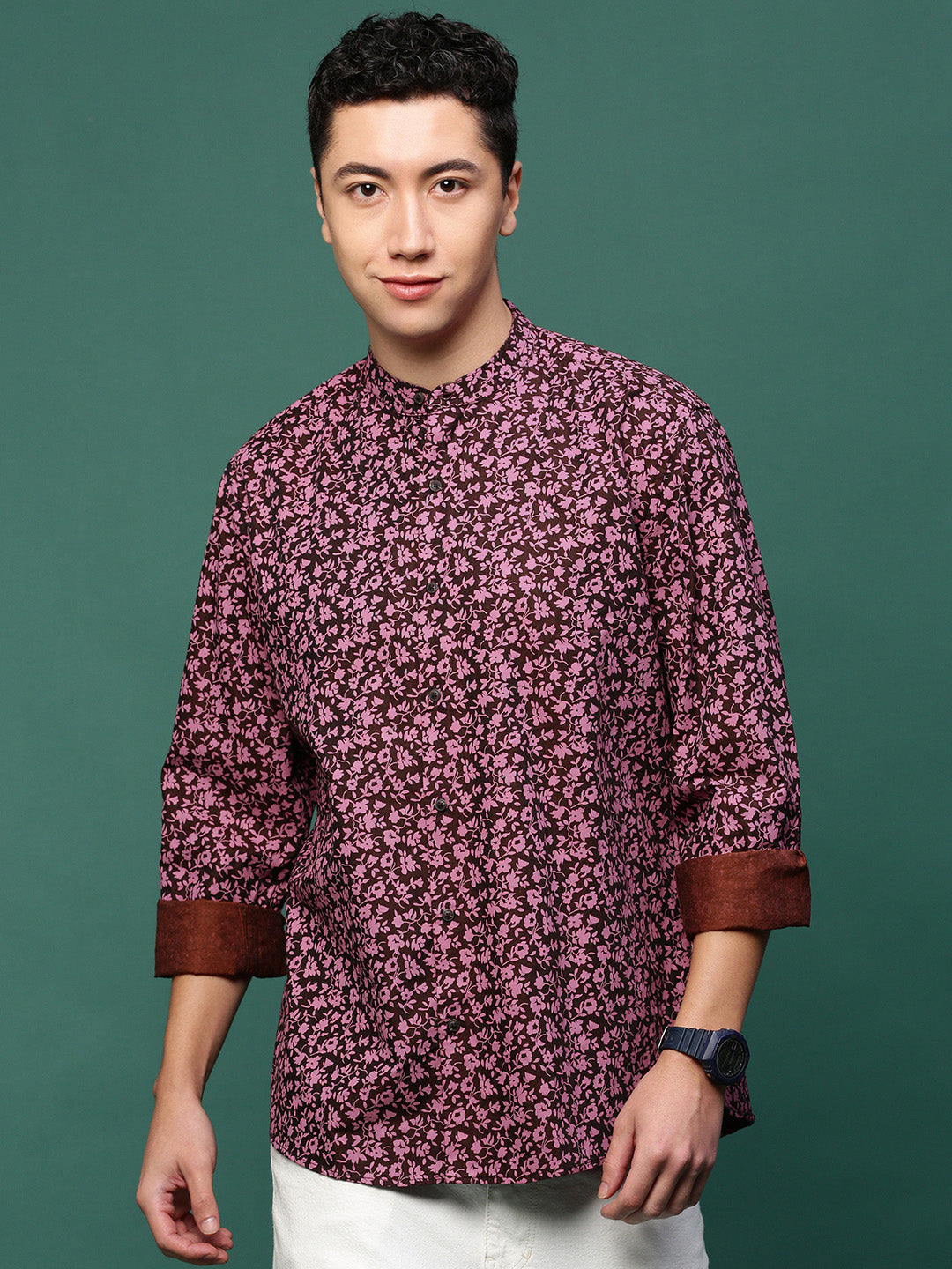 Men Maroon Floral Slim Fit Shirt