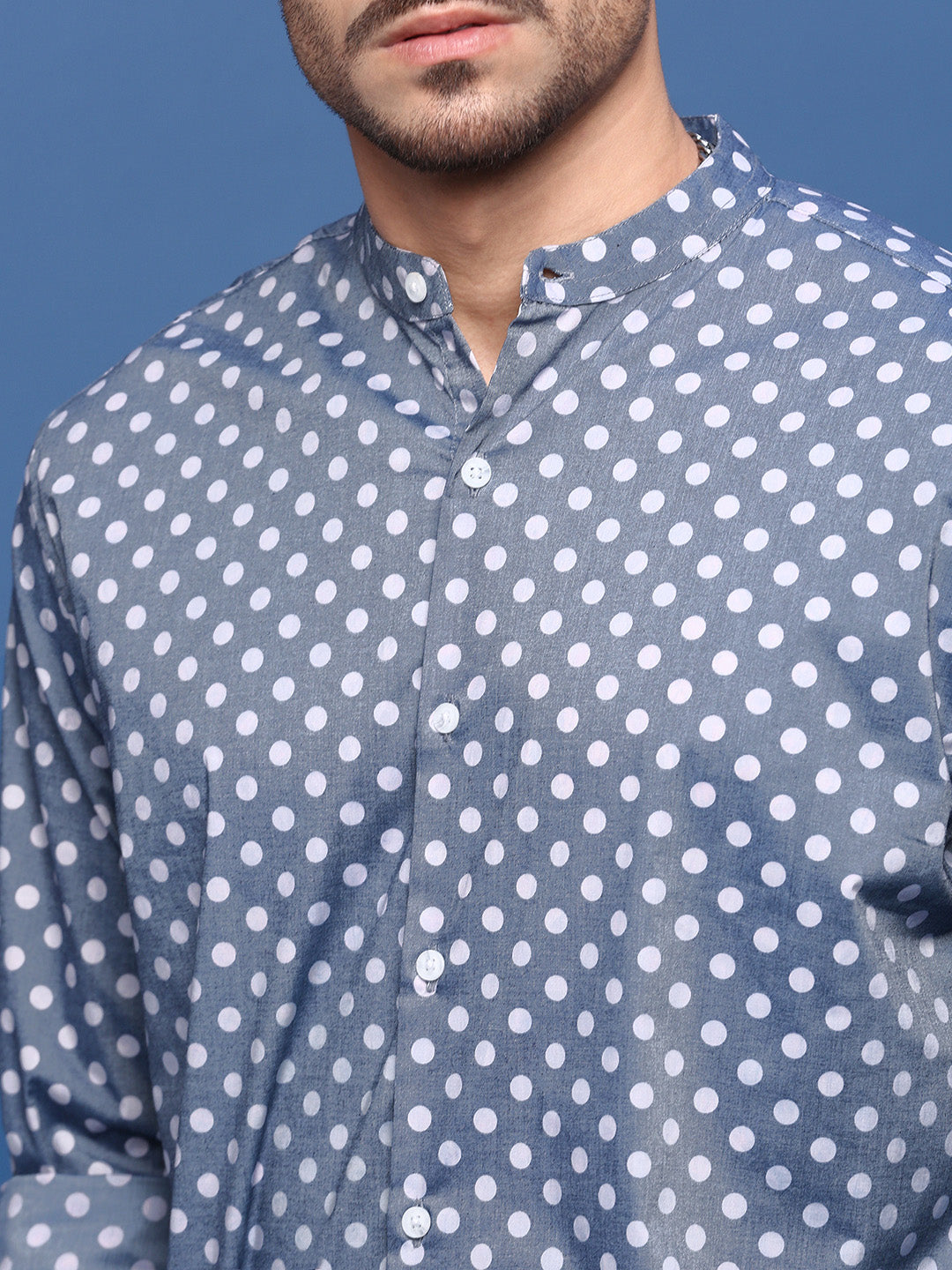 Men Grey Polka Dots Slim Fit Shirt