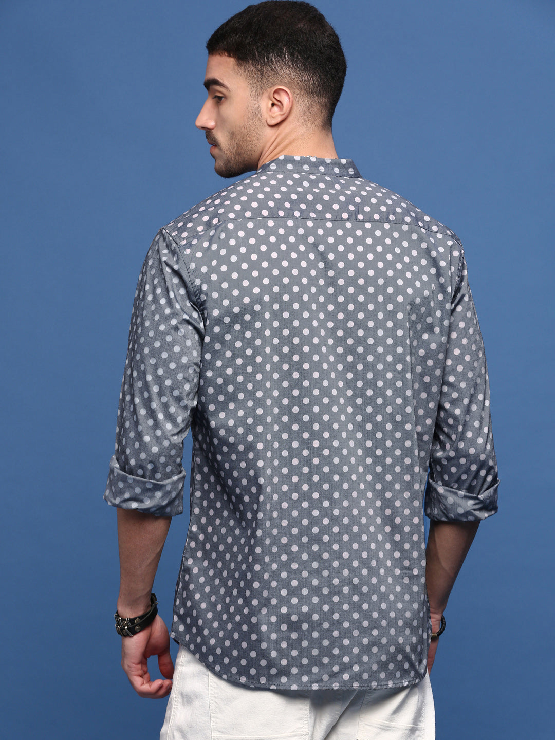 Men Grey Polka Dots Slim Fit Shirt