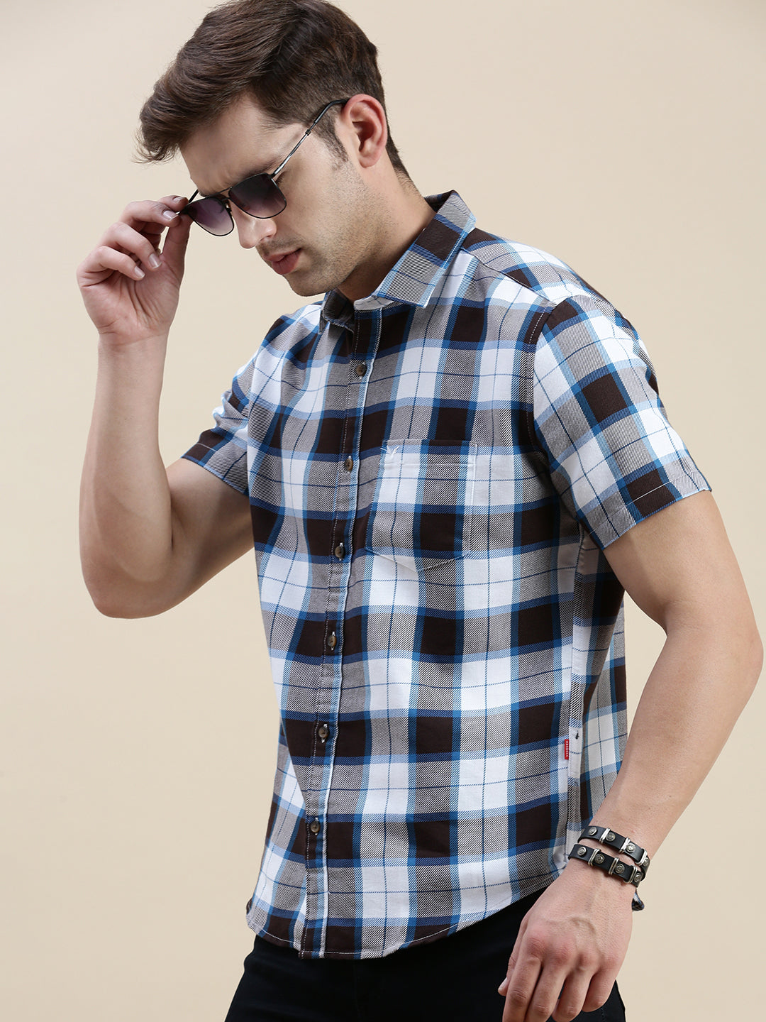 Men Spread Collar Checked Multi Shirt