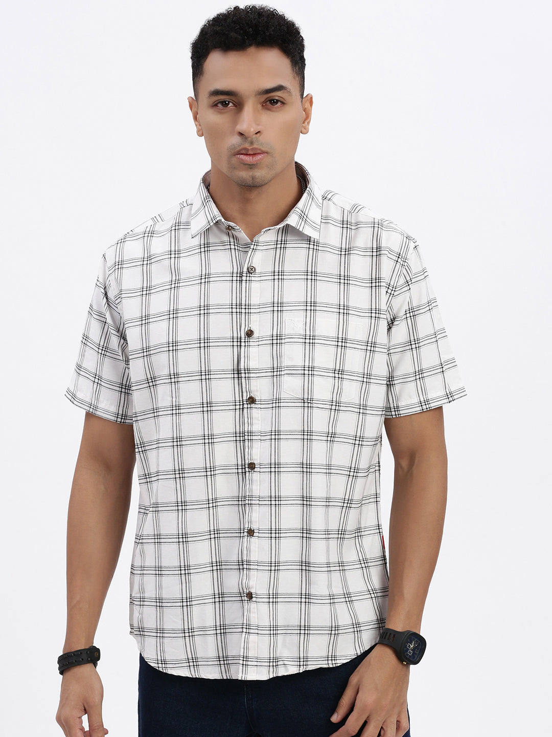 Men White Checked Slim Fit Shirt