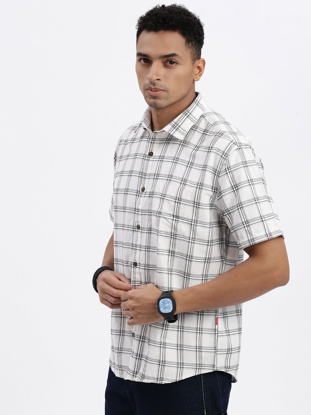 Men White Checked Slim Fit Shirt