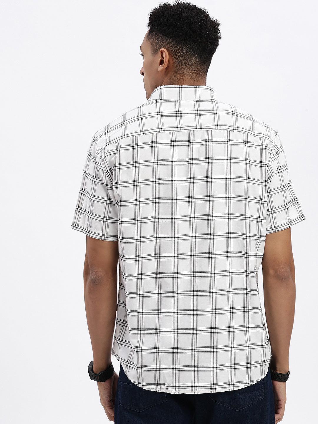 Men White Checked Slim Fit Shirt