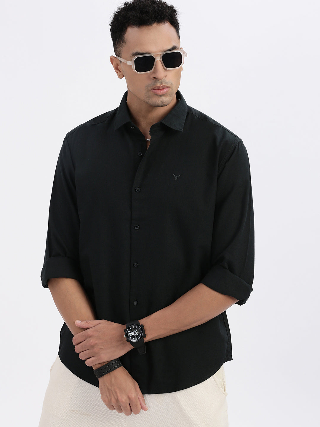 Men Green Solid Slim Fit Shirt