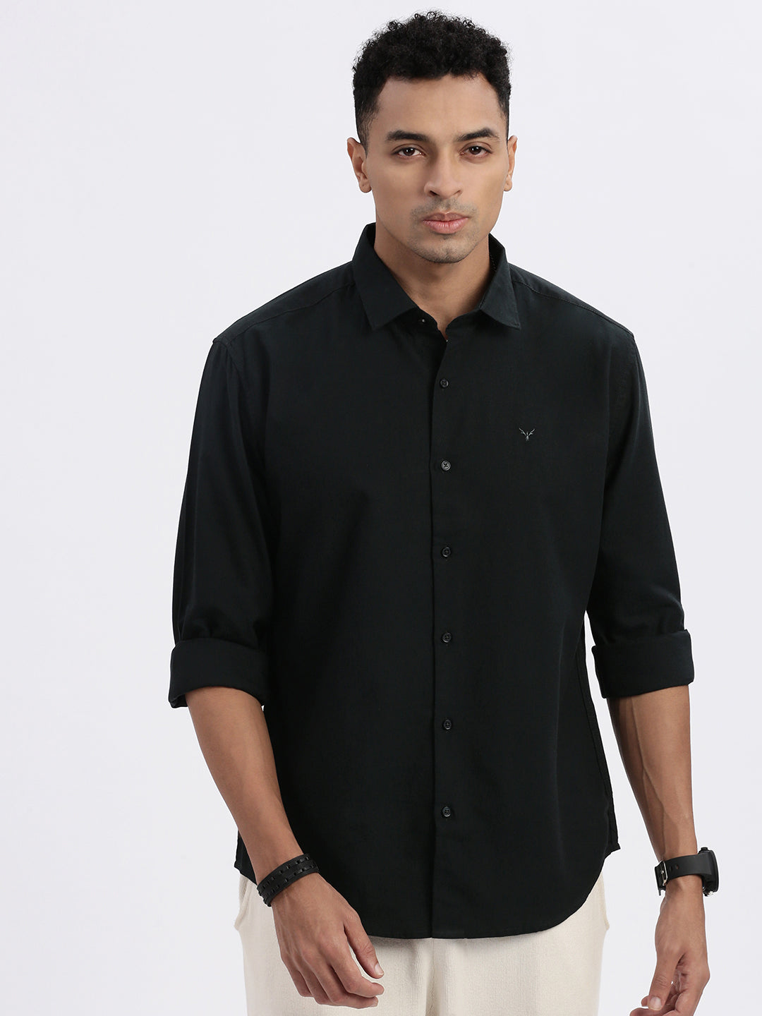 Men Green Solid Slim Fit Shirt