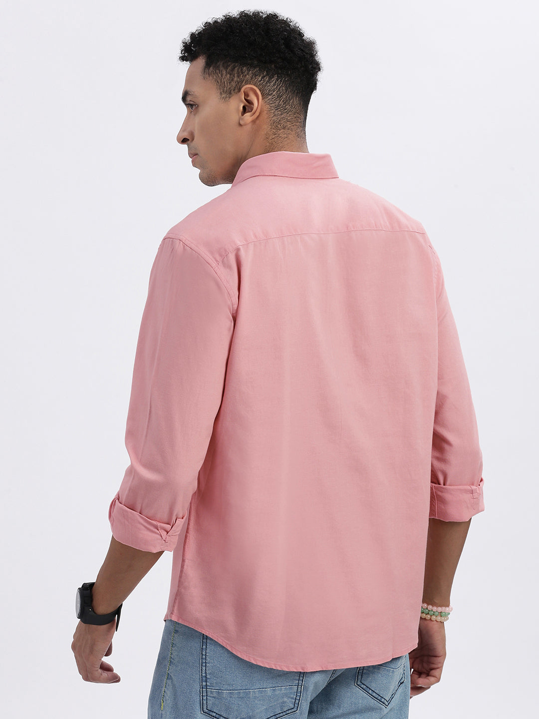 Men Peach Solid Slim Fit Shirt