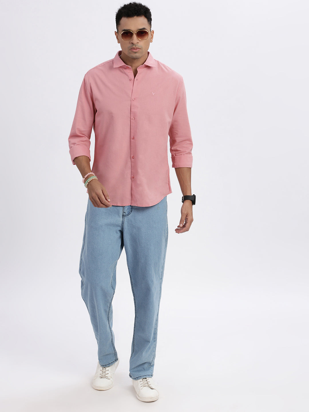 Men Peach Solid Slim Fit Shirt