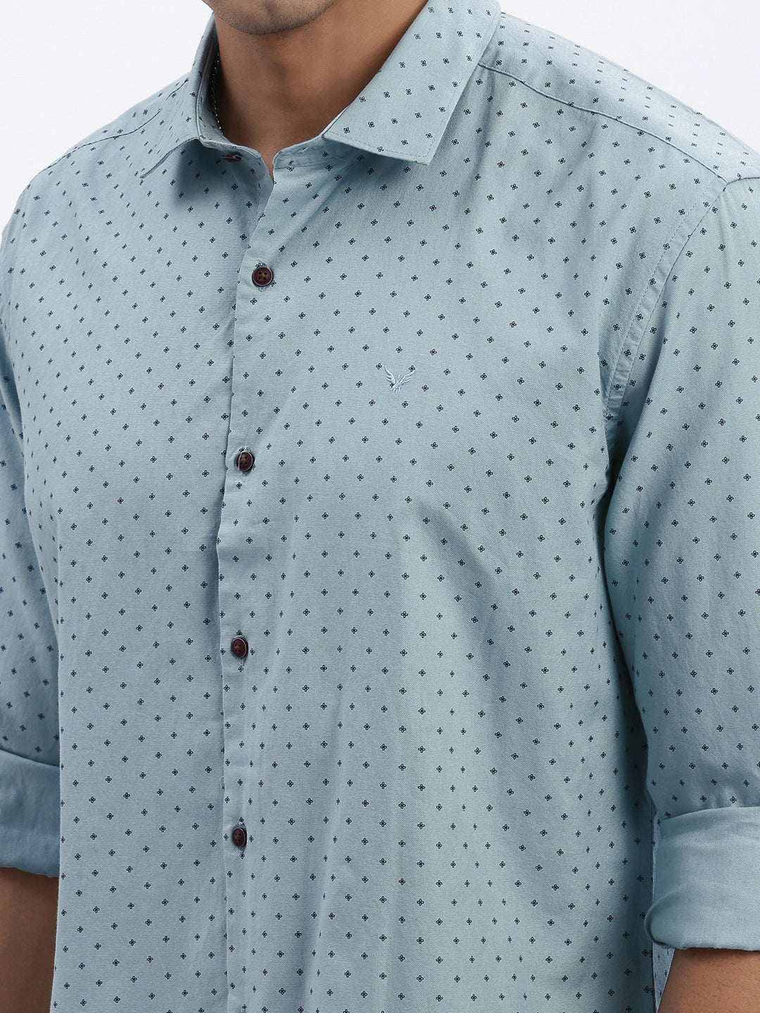 Men Blue Micro Print Slim Fit Shirt