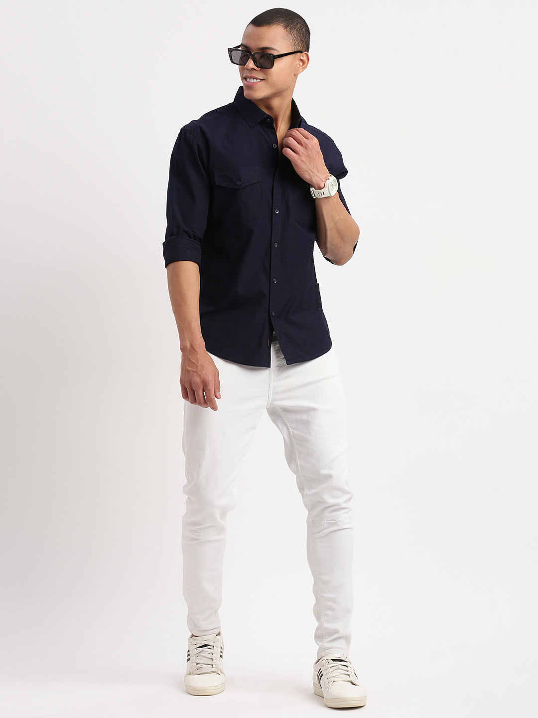 Men Solid Navy Blue Shirt