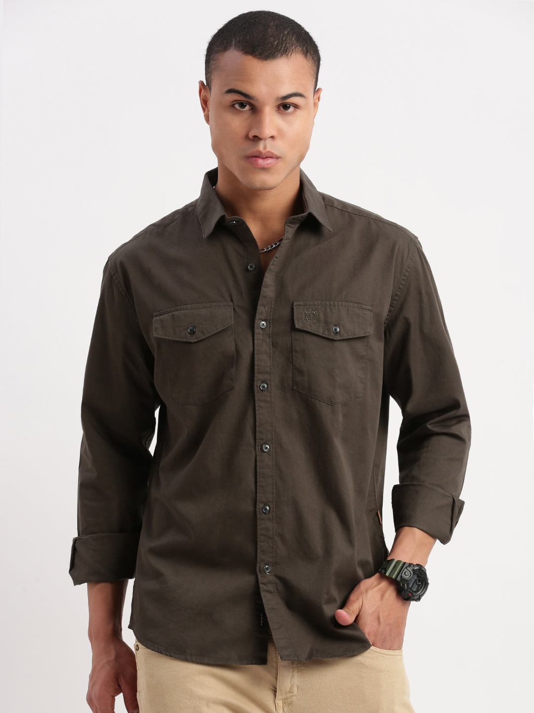 Men Solid Green Shirt