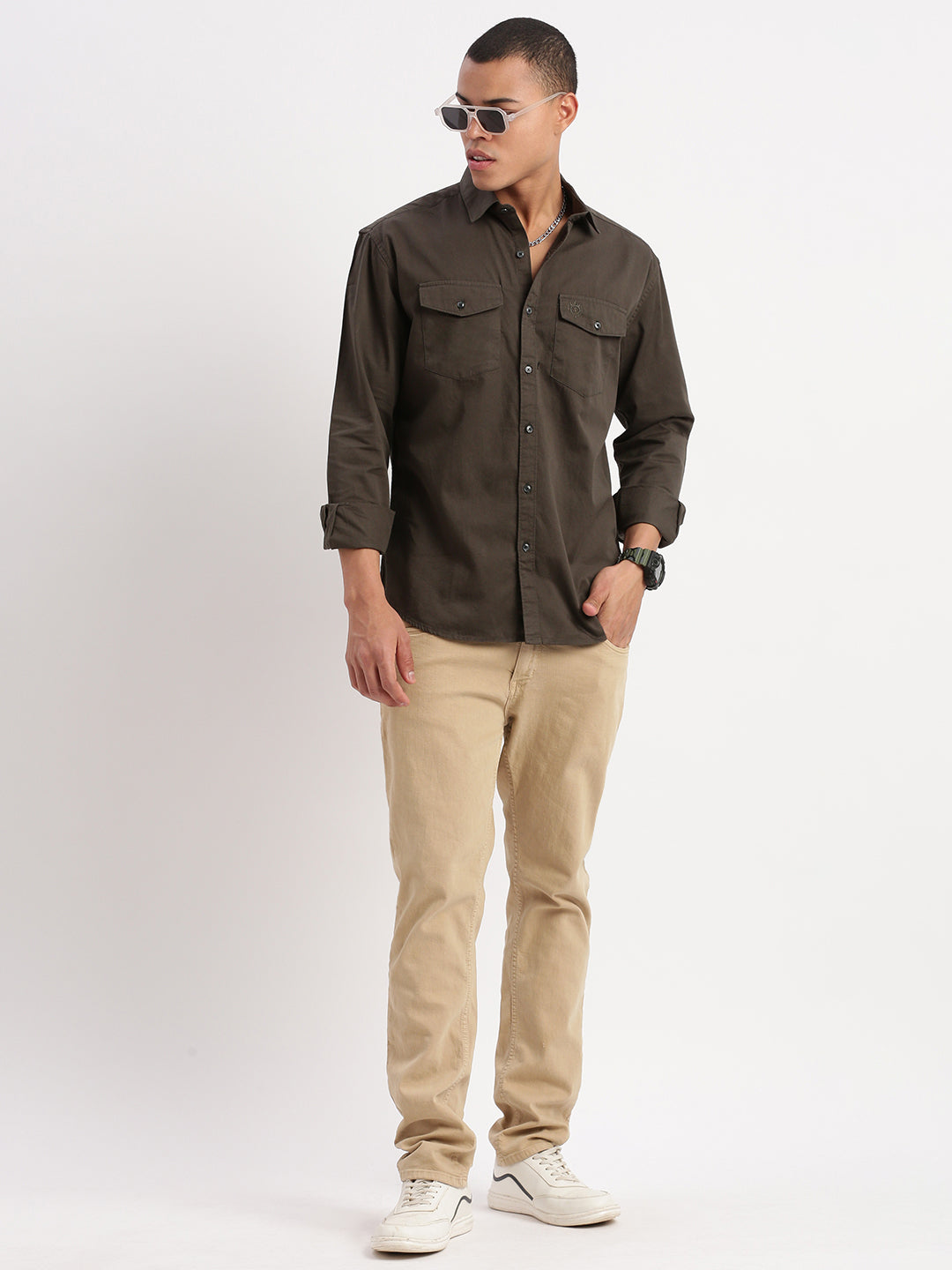 Men Solid Green Shirt