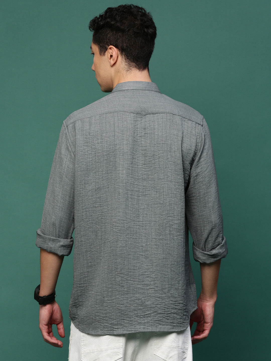 Men Grey Solid Slim Fit Shirt