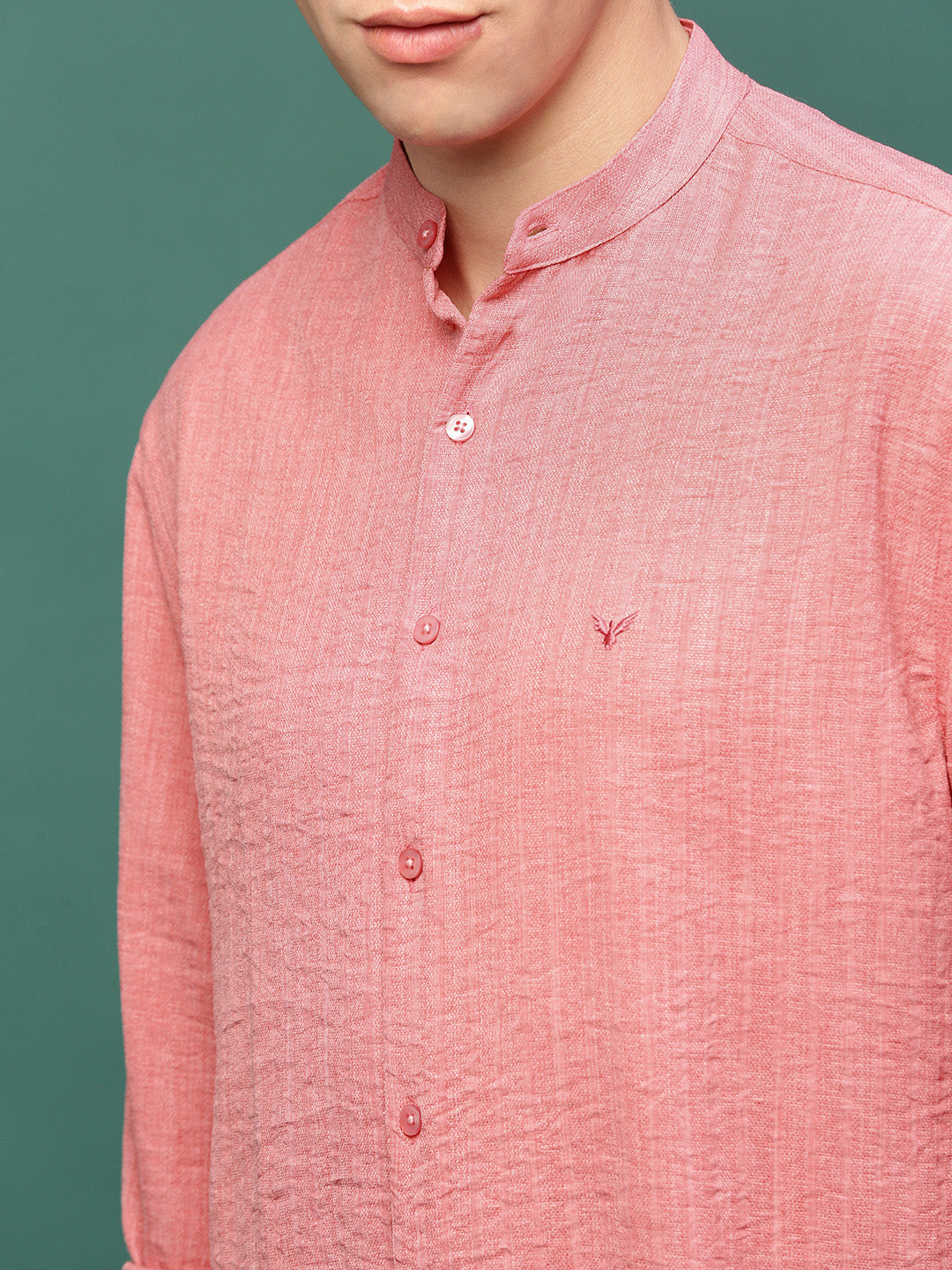 Men Peach Solid Slim Fit Shirt