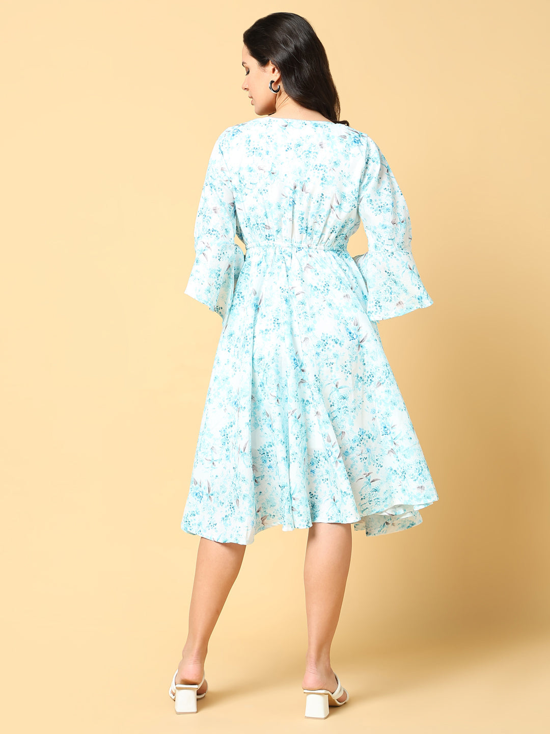 Women Printed Blue Fit and Flare Dress