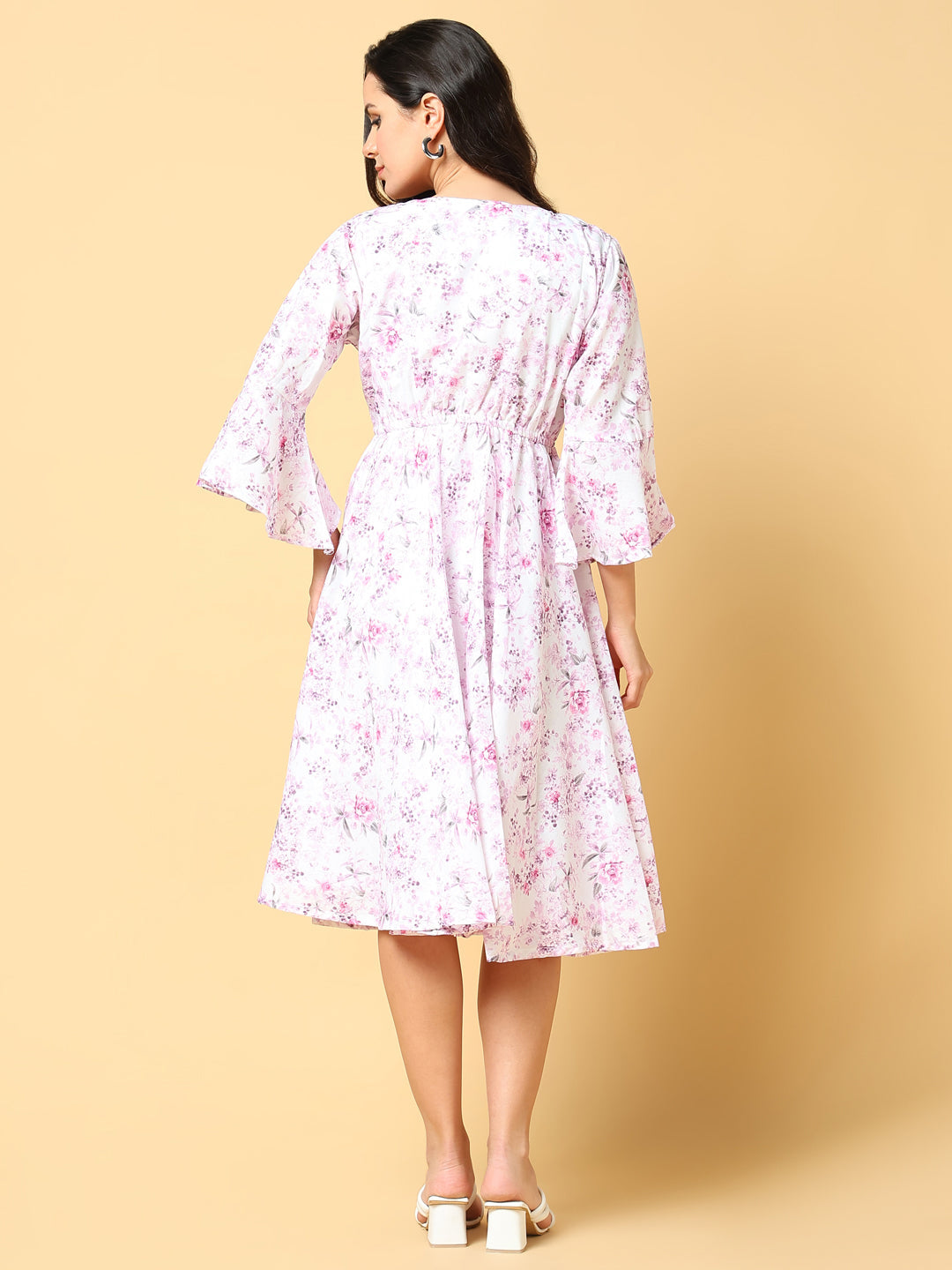 Women Printed Pink Fit and Flare Dress