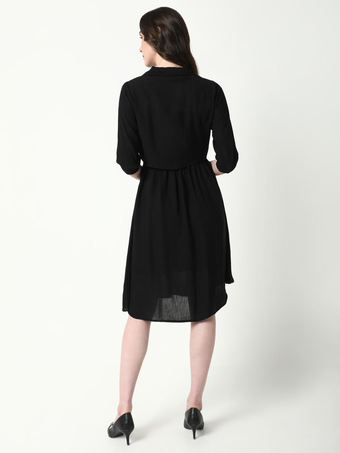 Women Solid Black Flared Dress with shrug