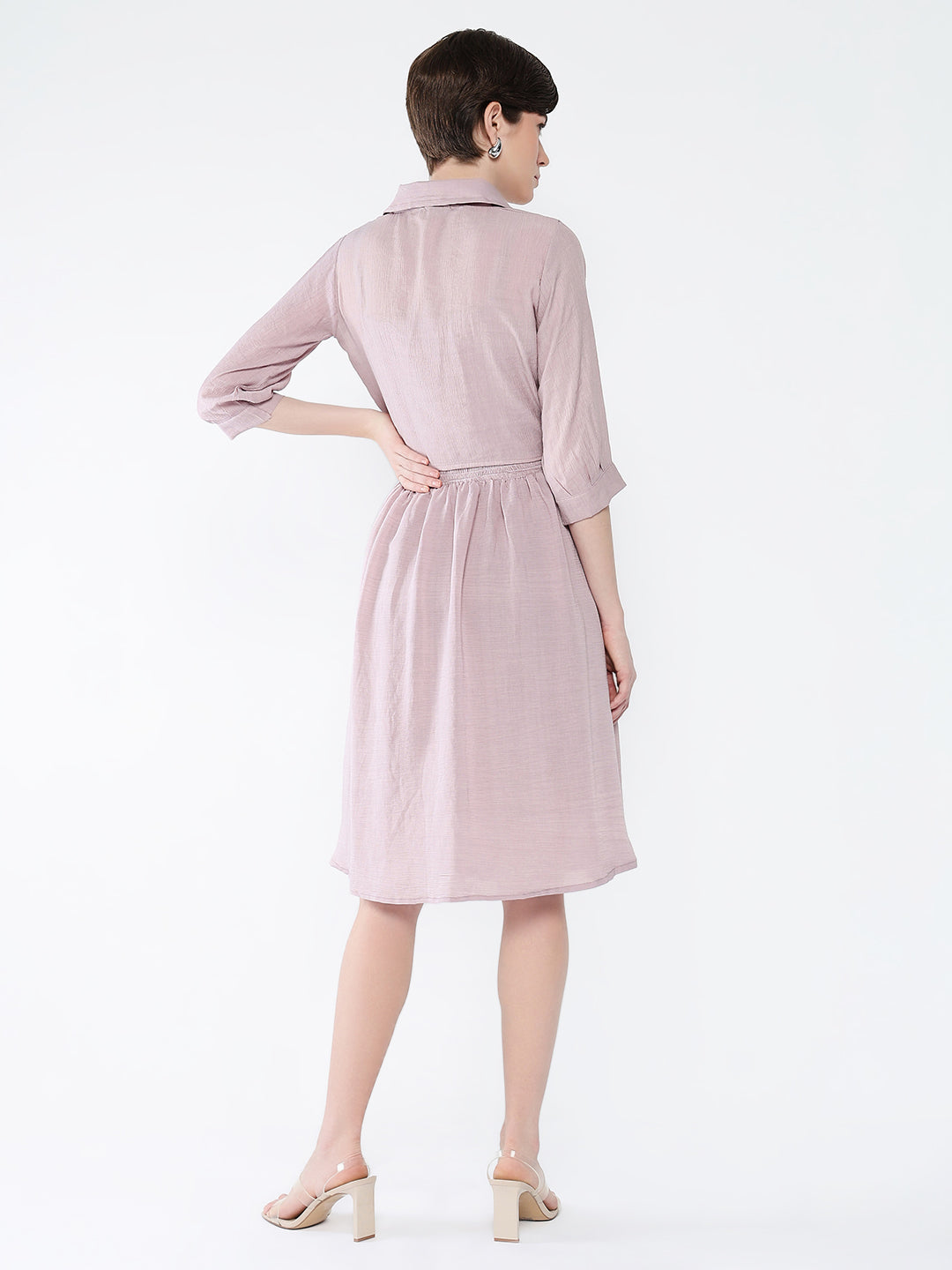 Women Solid Peach Fit and Flare Dress with Shrug