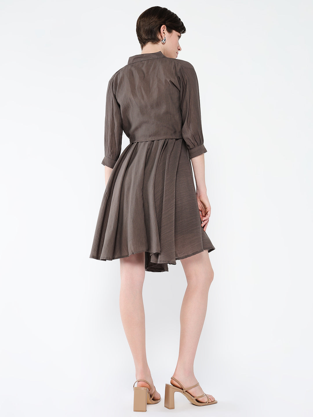 Women Solid Olive Fit and Flare Dress with Shrug