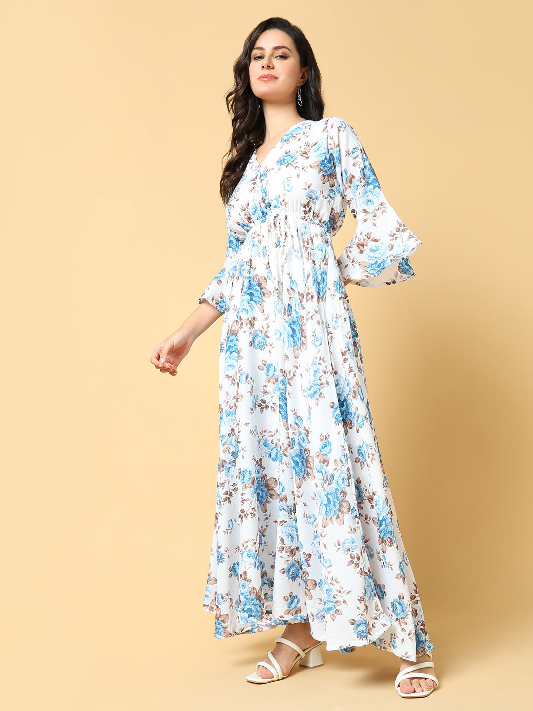 Women Printed Blue Fit and Flare Dress