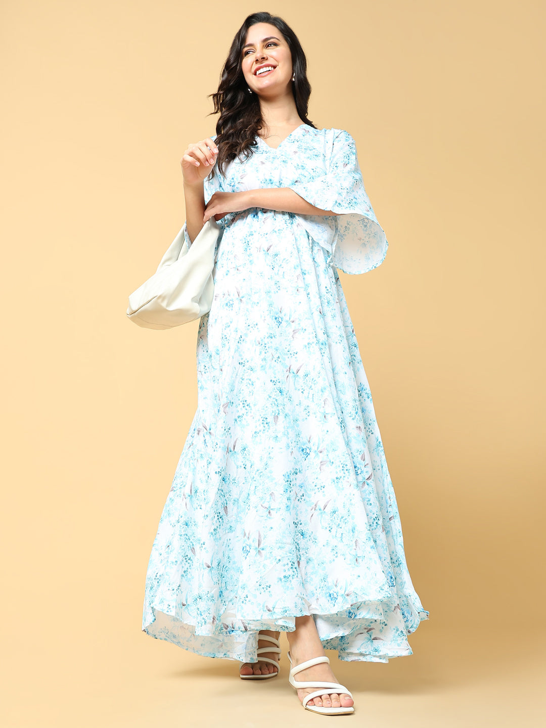 Women Printed Blue Fit and Flare Dress