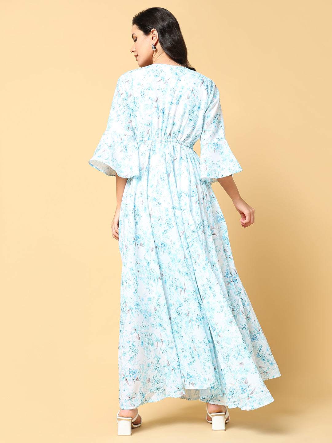 Women Printed Blue Fit and Flare Dress