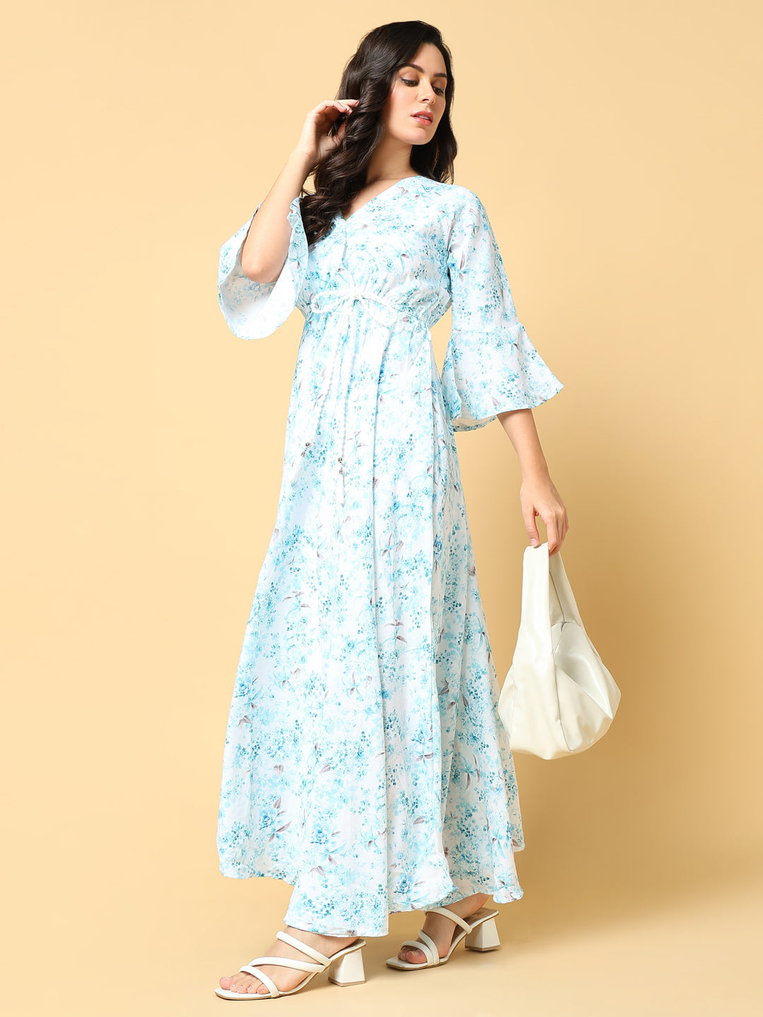 Women Printed Blue Fit and Flare Dress