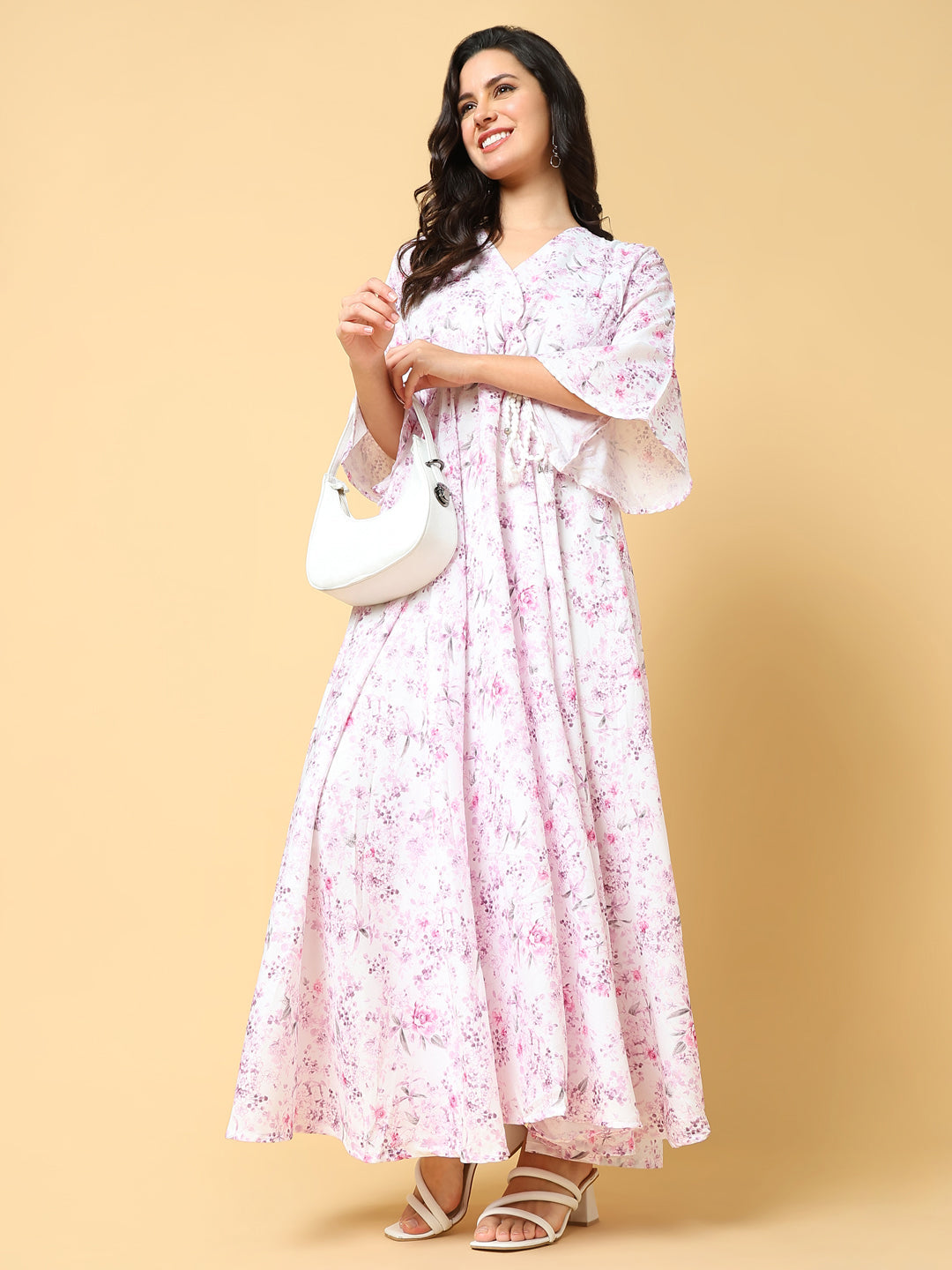 Women Printed Pink Fit and Flare Dress