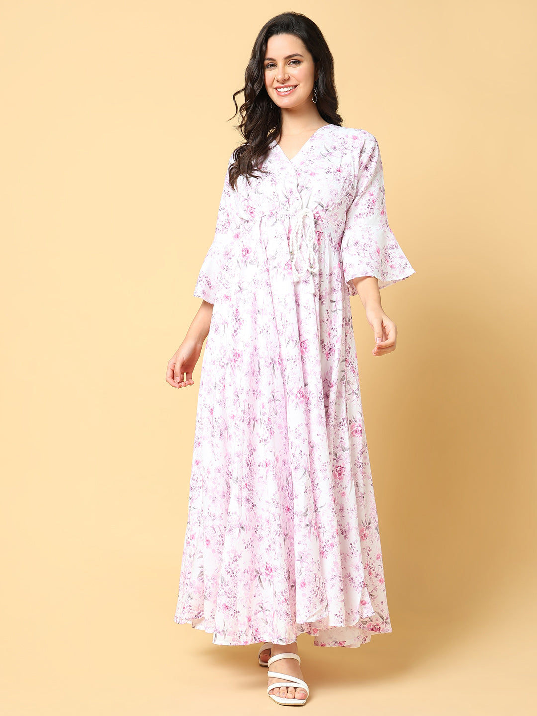 Women Printed Pink Fit and Flare Dress