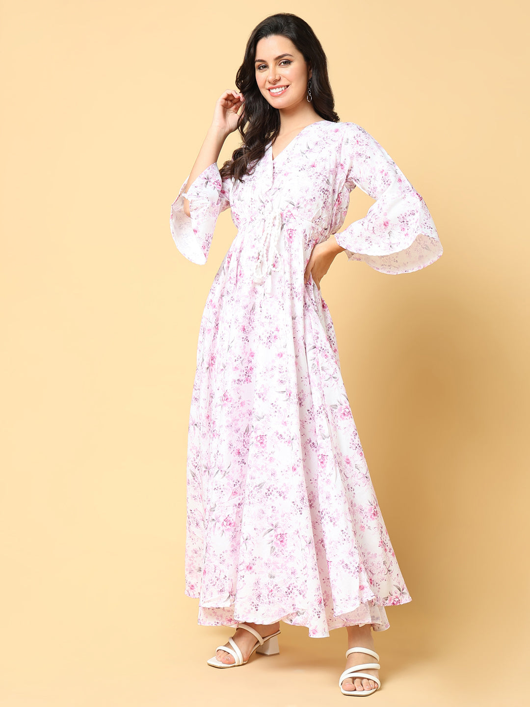 Women Printed Pink Fit and Flare Dress