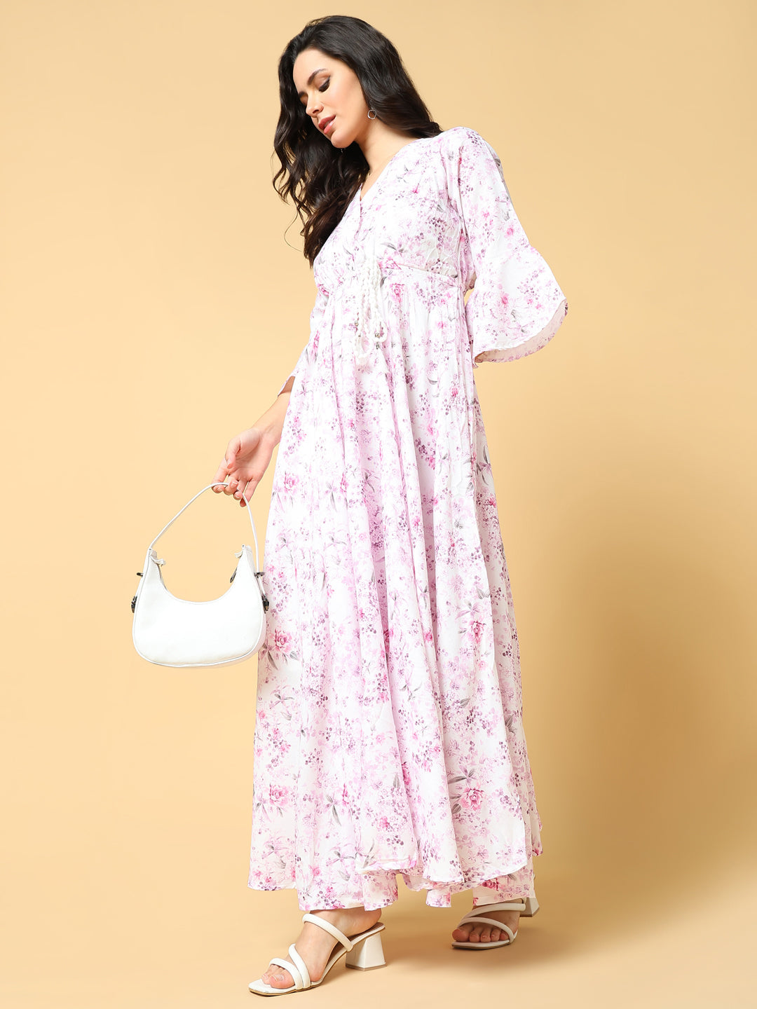 Women Printed Pink Fit and Flare Dress