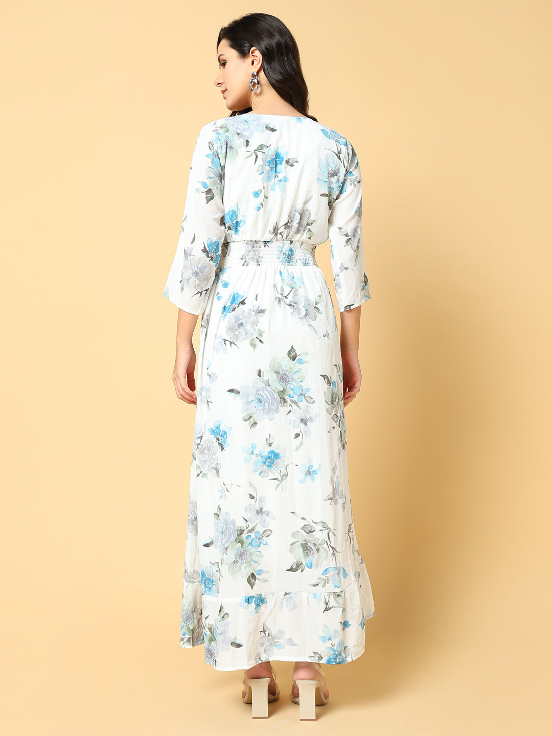 Women Printed Blue Fit and Flare Dress