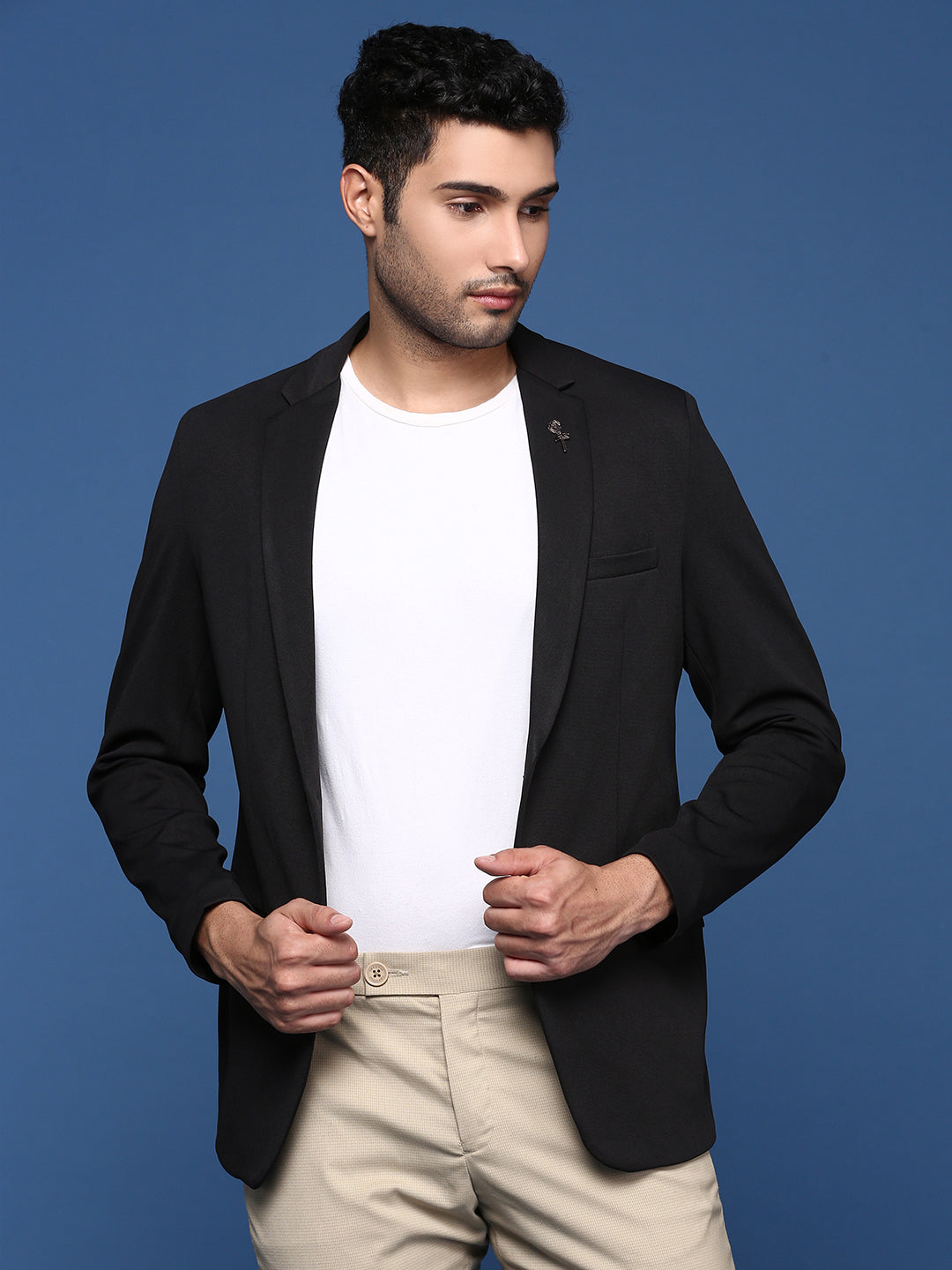 Men Black Slim Fit Single Breasted Blazer