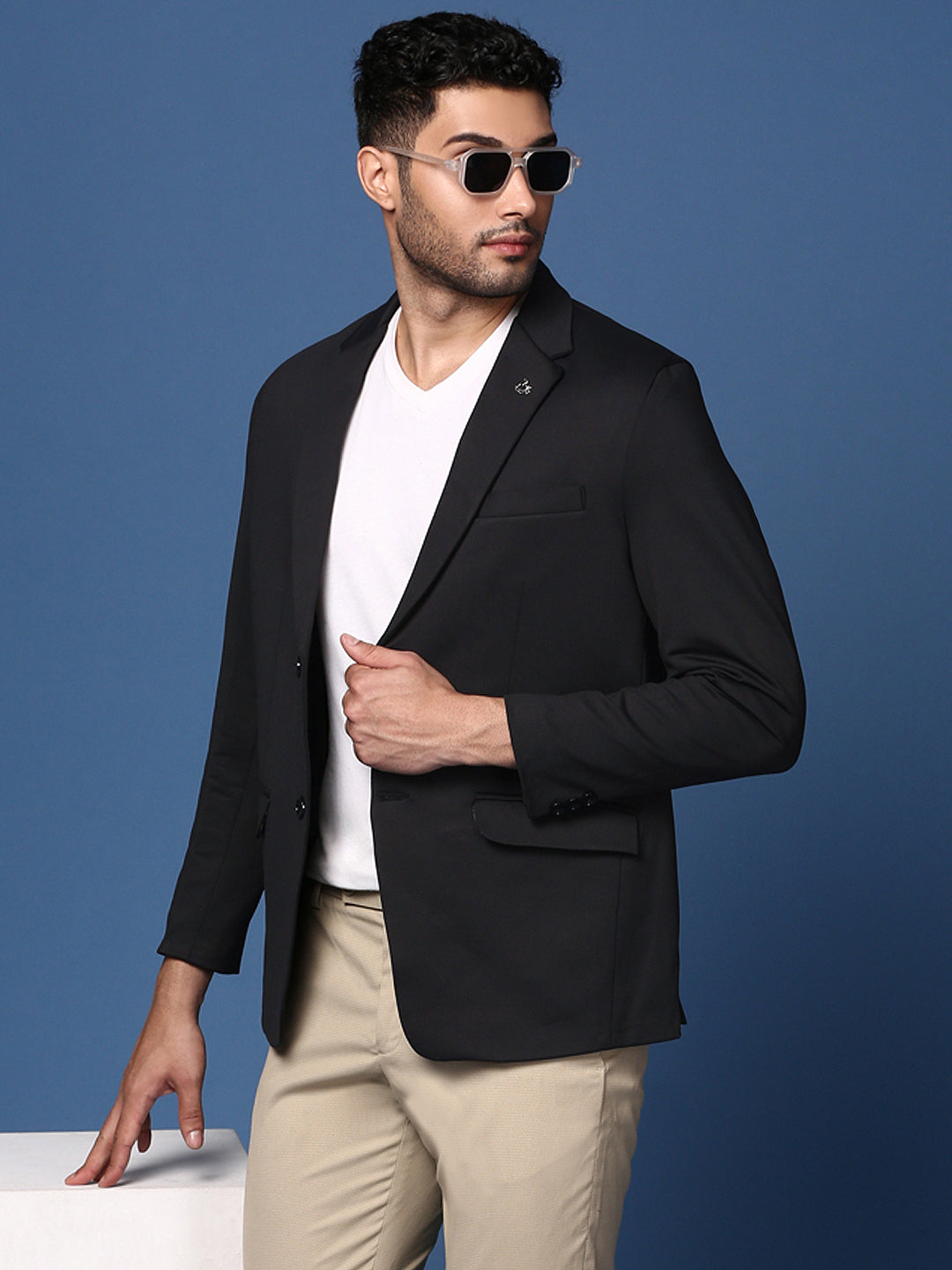 Men Black Slim Fit Single Breasted Blazer