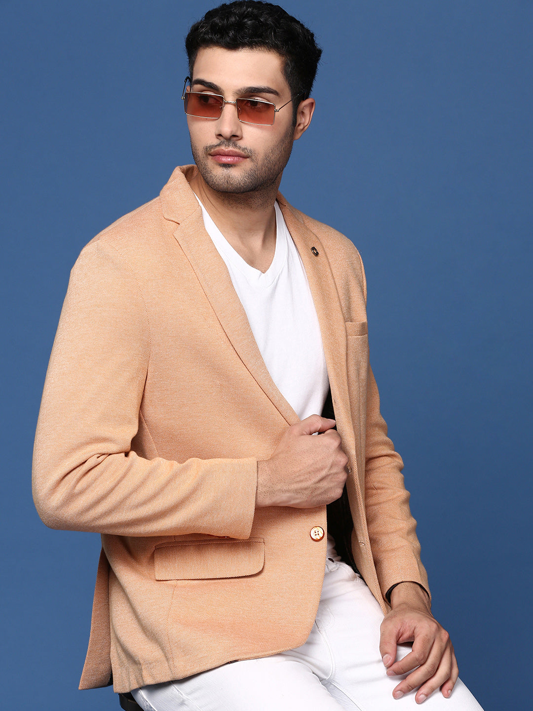 Men Orange Slim Fit Single Breasted Blazer