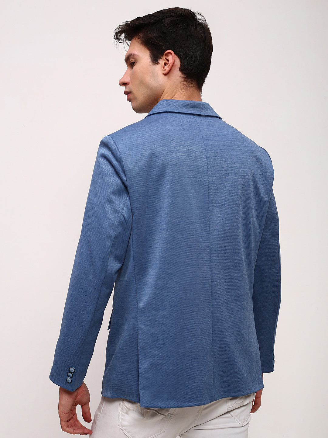 Men Blue Solid Single Breasted Blazer