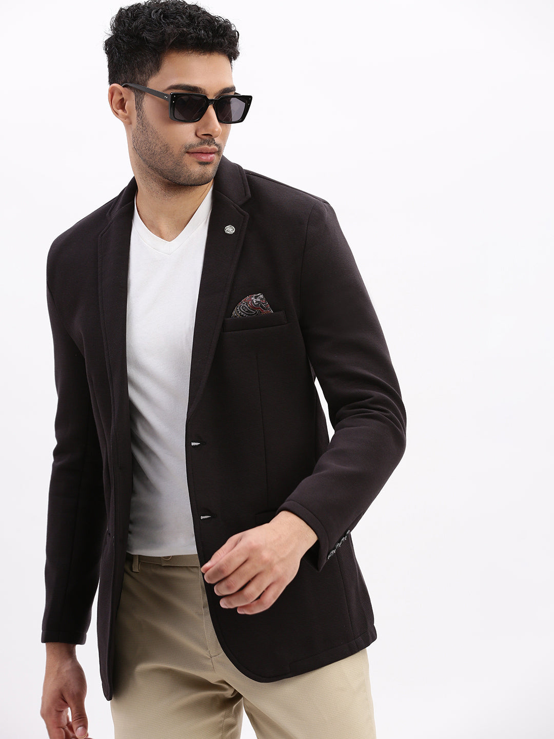 Men Solid Black Single Breasted Blazer