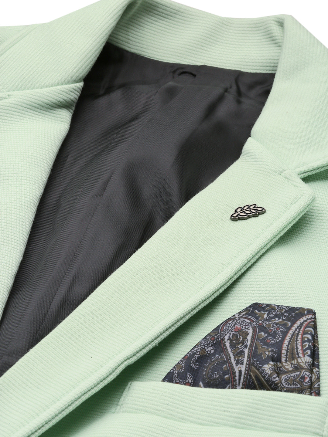 Men Solid Sea Green Single Breasted Blazer