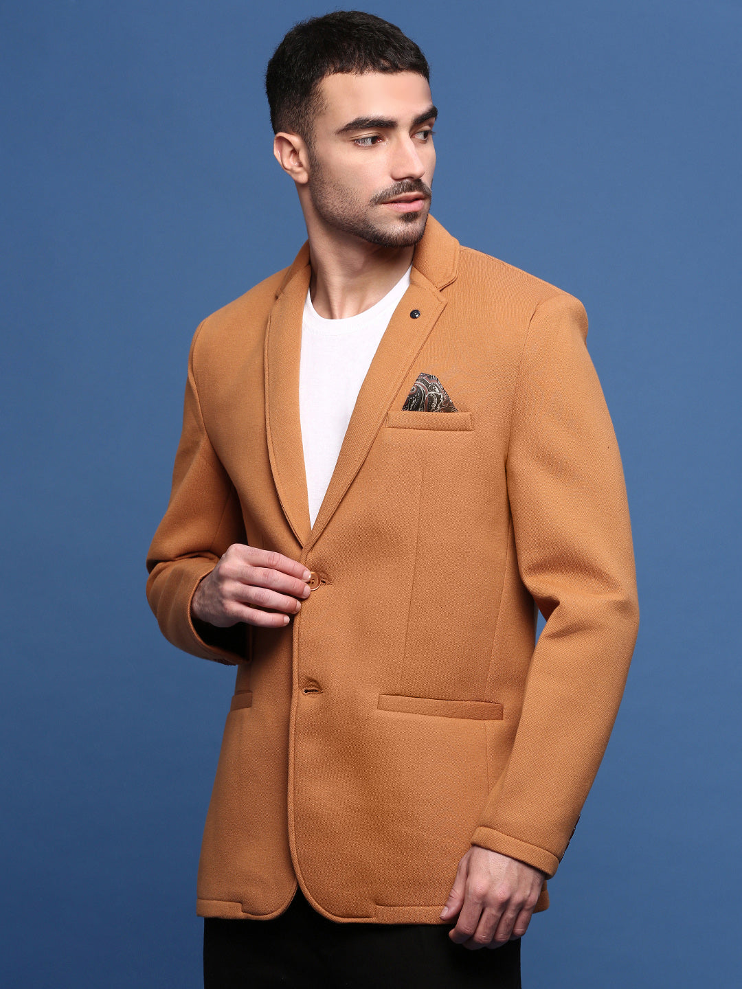 Men Camel Brown Slim Fit Single Breasted Blazer