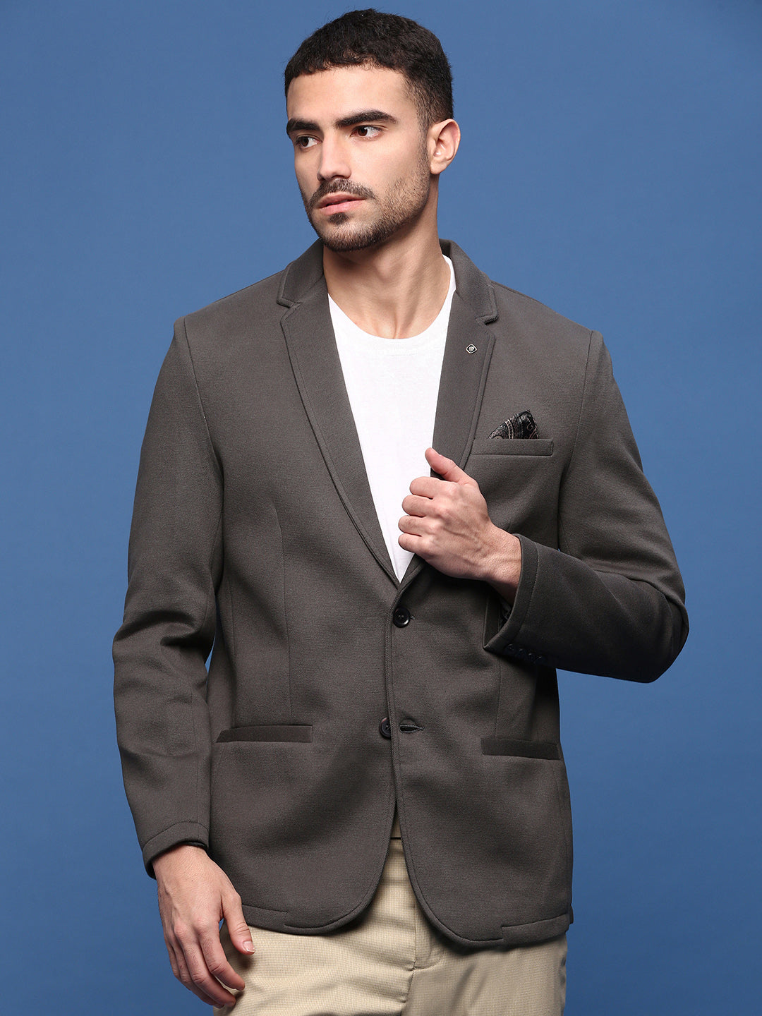 Men Charcoal Slim Fit Single Breasted Blazer