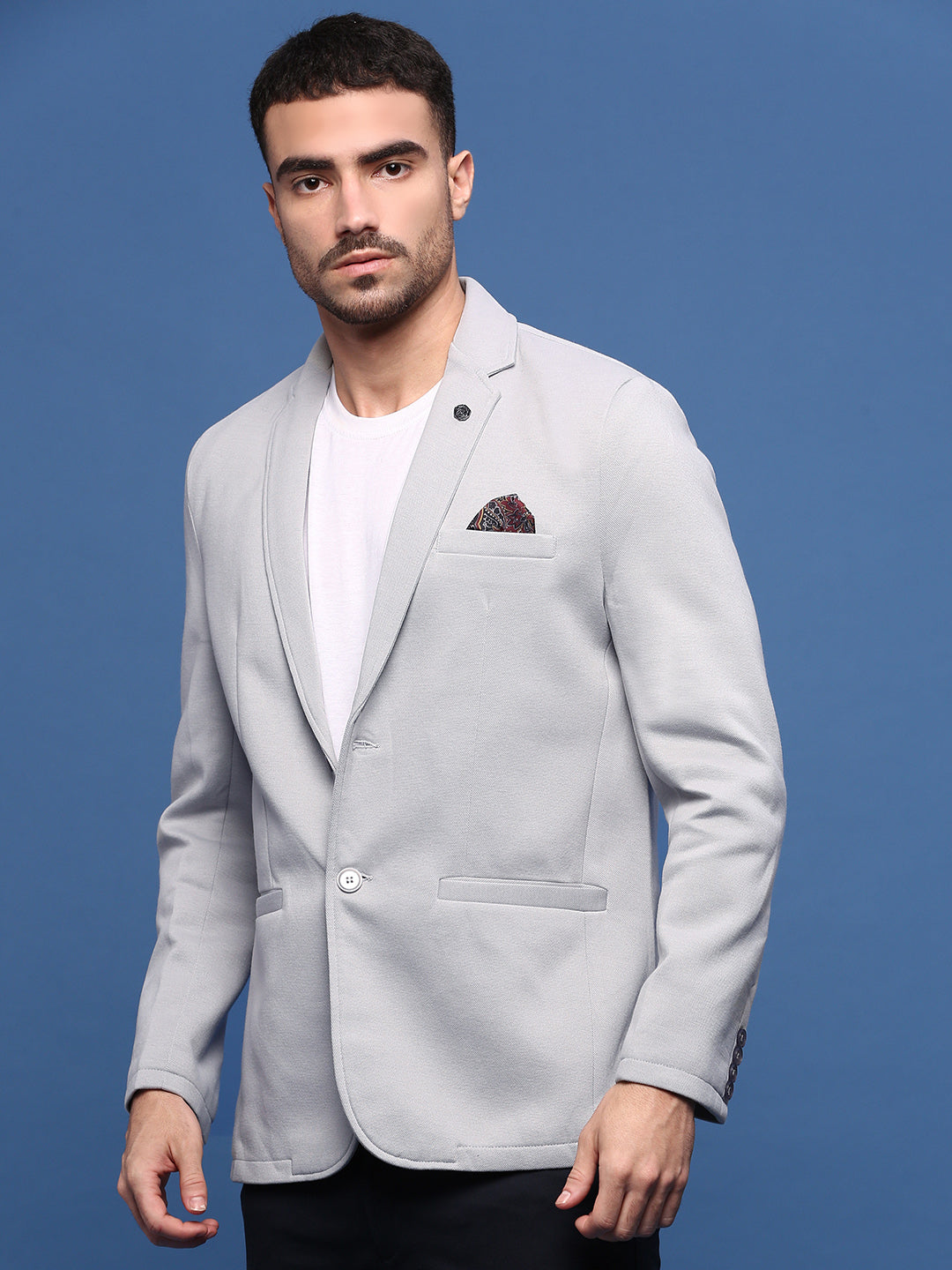 Men Grey Slim Fit Single Breasted Blazer