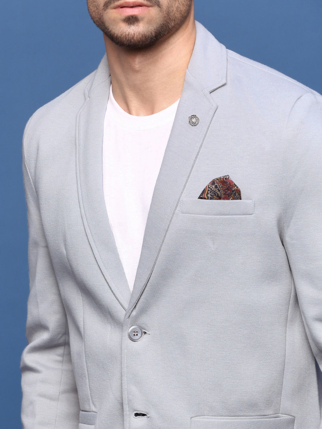 Men Grey Slim Fit Single Breasted Blazer