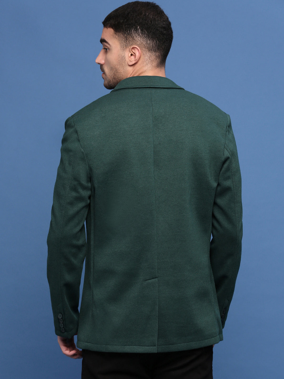 Men Green Slim Fit Single Breasted Blazer