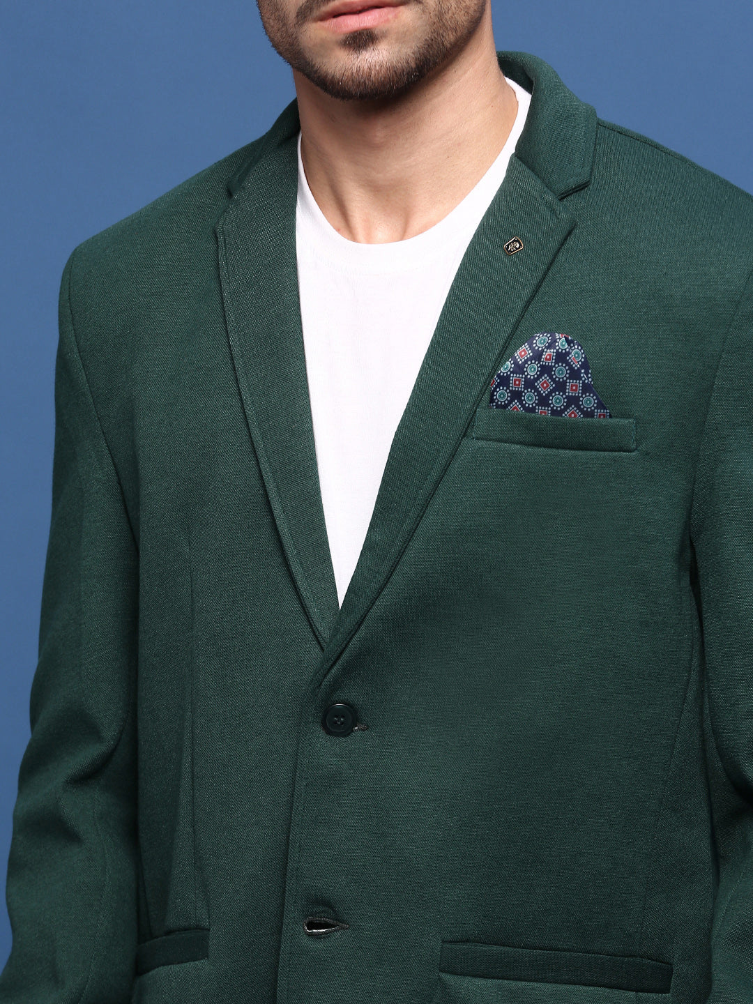 Men Green Slim Fit Single Breasted Blazer